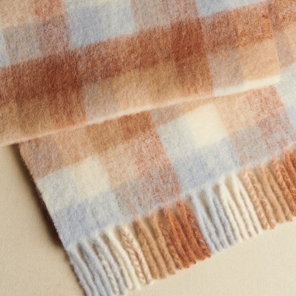 Sezane Soft Plaid Scarf in Blue and Tan - Picture 2 of 3